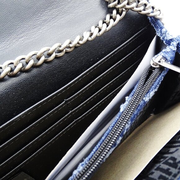 KURT GEIGER Mini Brixton Blue Denim Fabric Quilted Chain Wallet - Picture 6 of 6